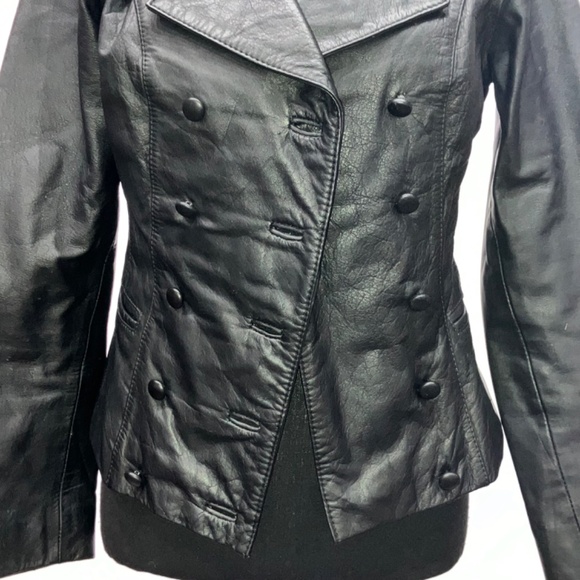 Black Leather double breasted jacket - Picture 6 of 13